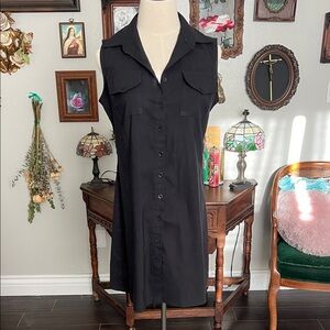 Vintage Black Sleeveless Button-Up Dress